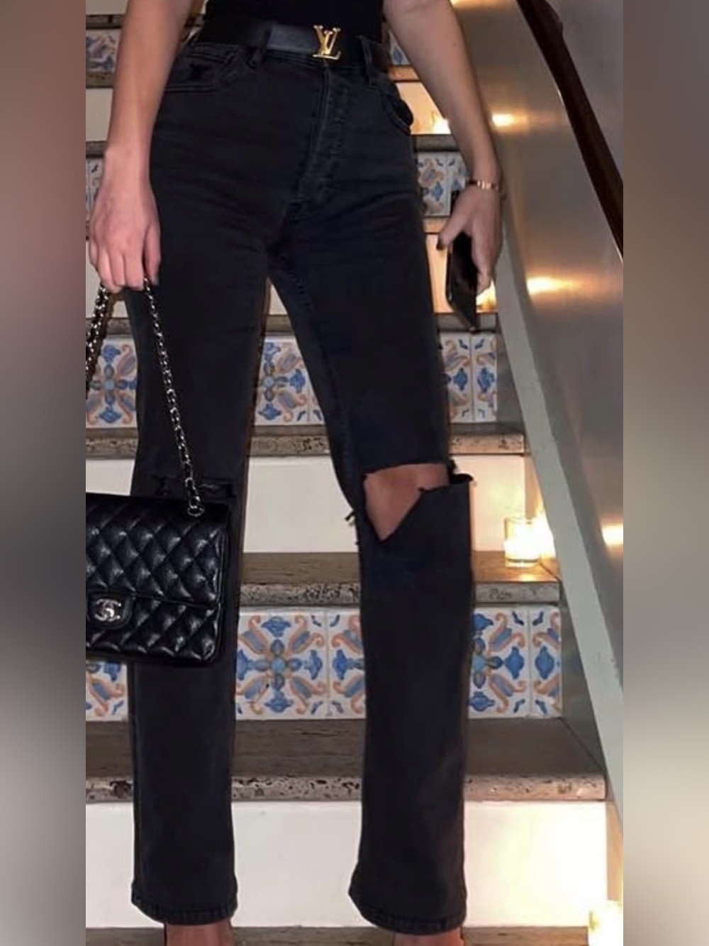 House of CB High-Rise Black Distressed Jeans